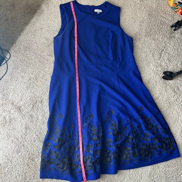 Calvin Klein Blue Dress with Black Floral Embroidery 18W - Picture 6 of 6